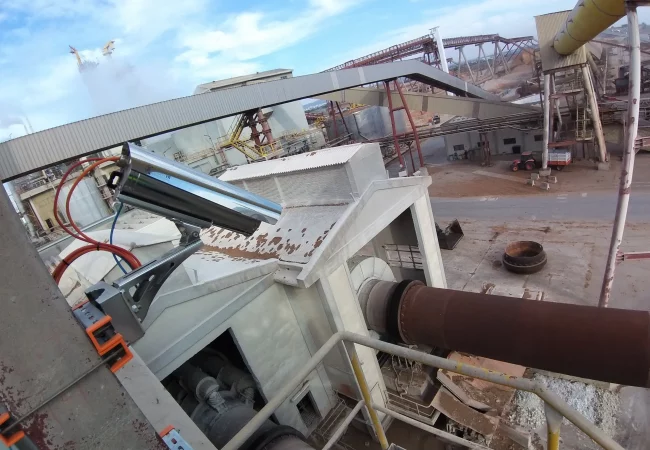 Thermal monitoring camera installed near a rotary kiln in an industrial plant